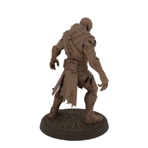 Dark Fantasy Zombie Krieger Miniature STL, Drei-Viertel-Tabletop-Rendering, harzdruckbare Feind-Miniatur mit neutraler HDRI-B