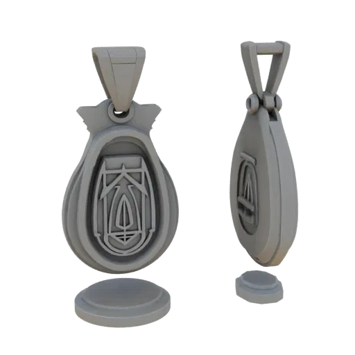 Modèle 3D Pendentif Symbolique prêt à imprimer, rendu studio trois-quarts avant, montrant la forme, la surface et les repères