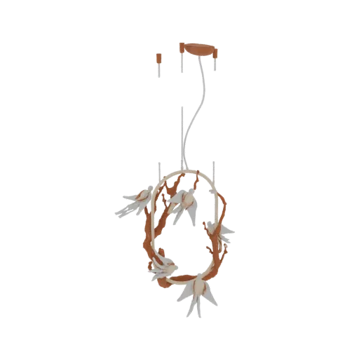 3D model of an enchanted aviary chandelier with delicate birds on branch-like frame