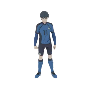 Modèle 3D de Yoichi Isagi de Blue Lock, portant un maillot de football bleu avec le numéro 11, un short et des chaussettes bl