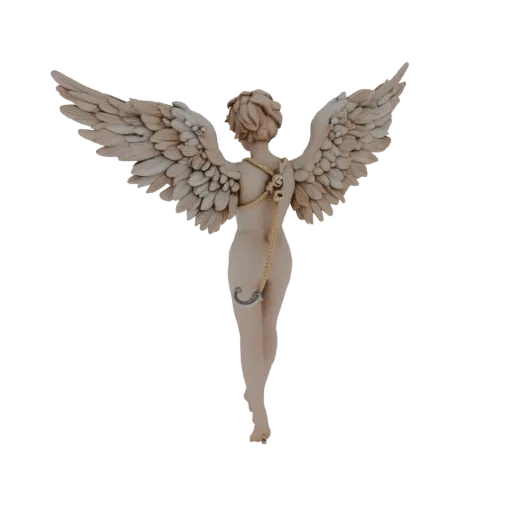 3D model angel with large wings, back view, with attachment hook