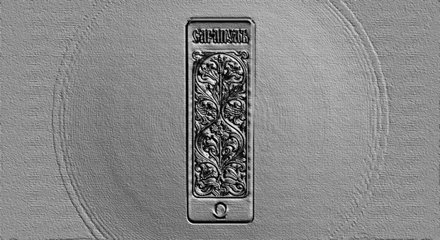 3D model of a floral pattern bas-relief, stylized as an antique smartphone, with an inscription at the top and a "home" butto