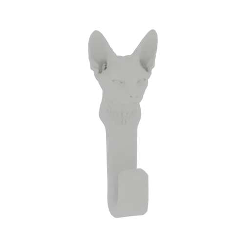 3D model of a white Sphynx cat head designed as a wall hook, against a black background.