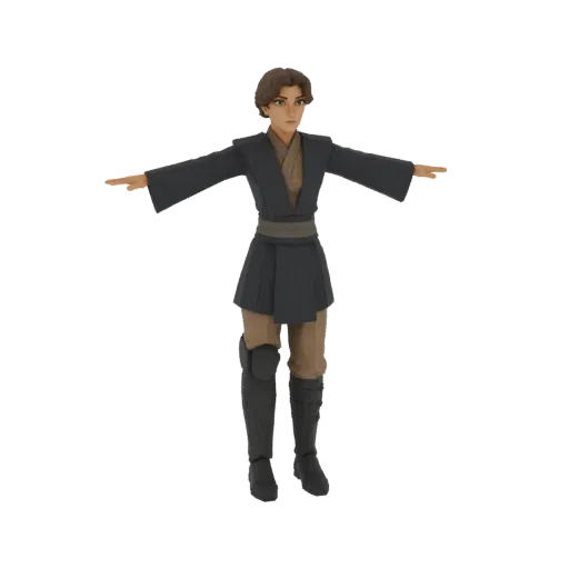 3D model of a young Jedi Knight character in a T-pose, wearing traditional Jedi robes and boots, against a white background.