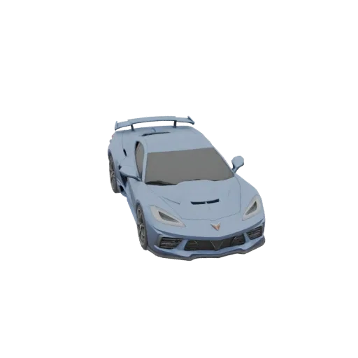 3D model of blue Chevrolet Corvette C8 sports car, front view