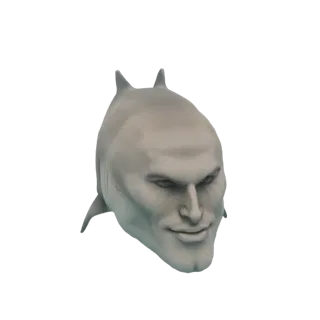 3D model of a shark with the face of the 'Chad' meme, rendered in a neutral grey material, against a white background.