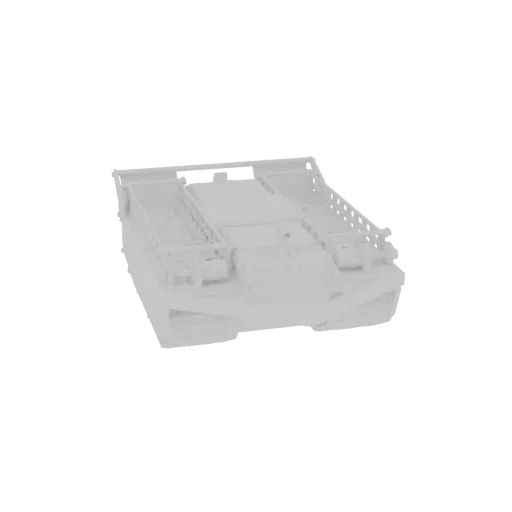 3D model render of a modern, light-colored armored personnel carrier viewed from a slightly elevated front-right angle.