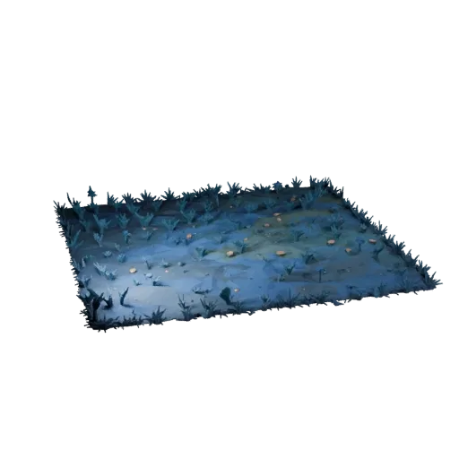 Moonlit Marsh Biome Low Poly 3D model, game viewport three-quarter view, showing terrain layers, mud shelves.