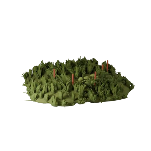 Tall Grass Meadow Patch Modular 3D model, isometric modular kit view, showing leaf clusters, terrain detail.