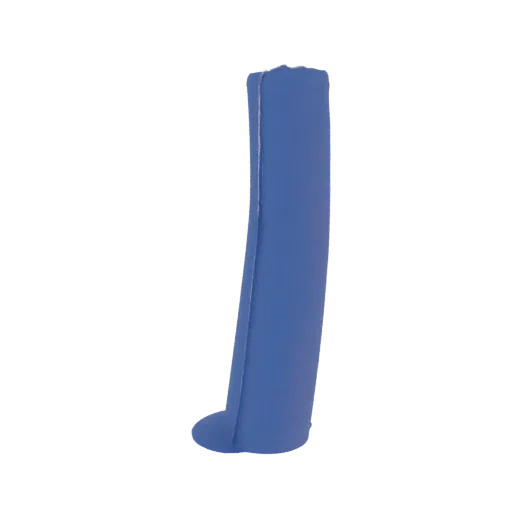 3D model of a curved blue tube with a flared base, isolated on a white background.