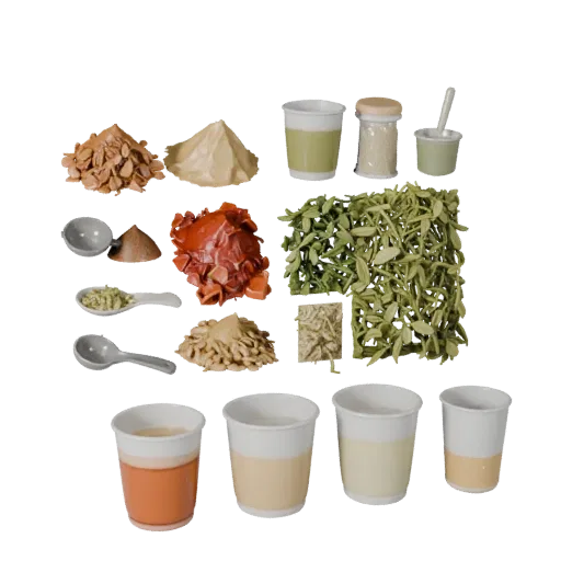 Baking Herb Bundle Product Viz 3D model, three-quarter studio product render, showing powders, small ingredient shapes.