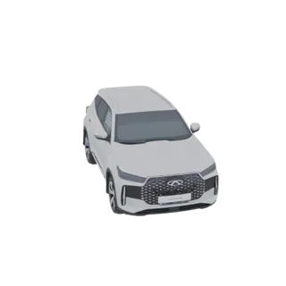 Modello 3D di un SUV Chery Tiggo 8 bianco, visto da un'angolazione frontale-tre quarti.