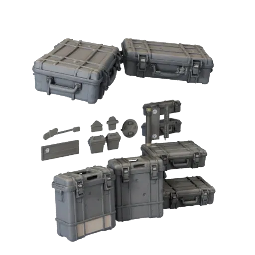 Military Style Ammo Case 3D model, three-quarter front view, Unreal Engine viewport, showing plastic, usable openings.