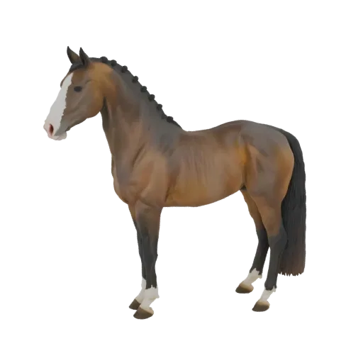 A realistic 3D model of a brave horse standing proudly, showcasing its muscular build and detailed features.
