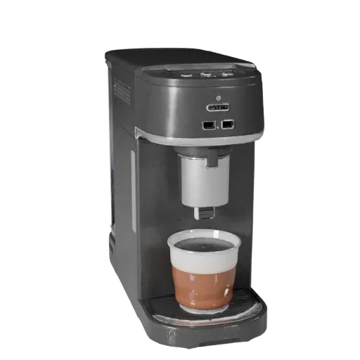 Compact Coffee Machine 3D model, dining room, three-quarter front view, Unreal Engine viewport, plastic detail.