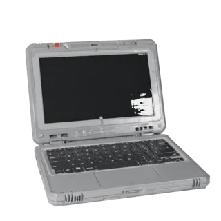 Rugged Tablet Computer Modular 3D model, isometric modular kit view, showing brushed metal, open lid angle.