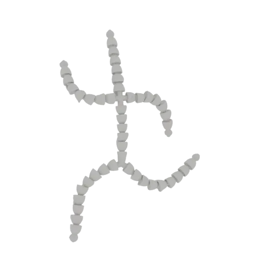A 3D render of a gray, articulated humanoid robot with segmented limbs in a dynamic pose against a black background.