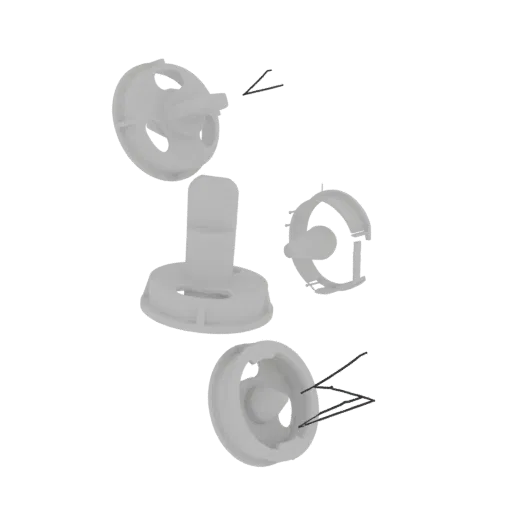 Exploded view of a mechanical valve assembly, showing individual components like the body, stem, and seals separated for clar