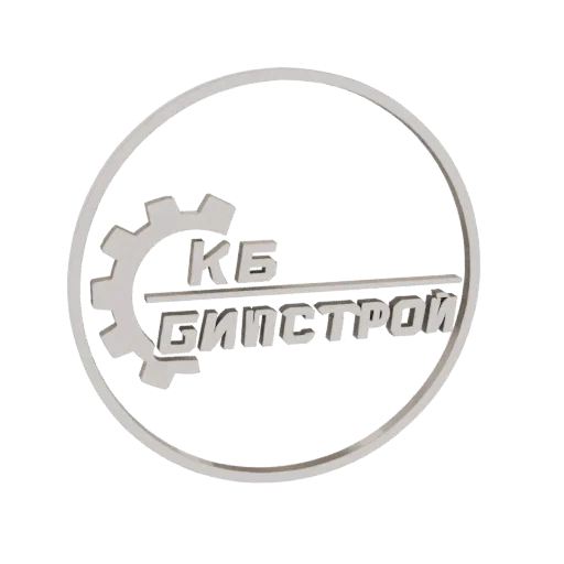 3D model of the KB Bipstroy logo, featuring a metallic gear and embossed text within a circular frame.