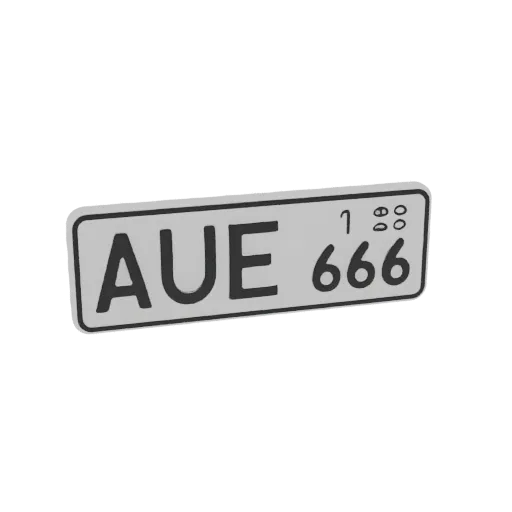 3D model of Russian license plate with letters AUE and numbers 666 on white background