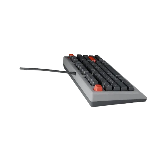 Minimal Mechanical Keyboard Stylized 3D model, stylized isometric render, showing plastic shells, desktop scale.