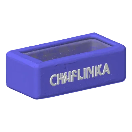 3D model of a smooth blue business card organizer with the word "CHAPLINKA" on the front wall, standing on a gray surface.