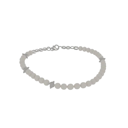 Sterling Silver Pearl Necklace 3D model, three-quarter front view, AR viewer studio render, pearl surface.