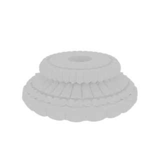A 3D render of a white, ornate, tiered decorative base with fluted sides and a beaded accent band.