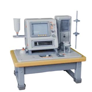 Modèle 3D stylisé d'appareil de numérisation prototype, rendu isométrique stylisé, montrant du métal propre, des appareils de