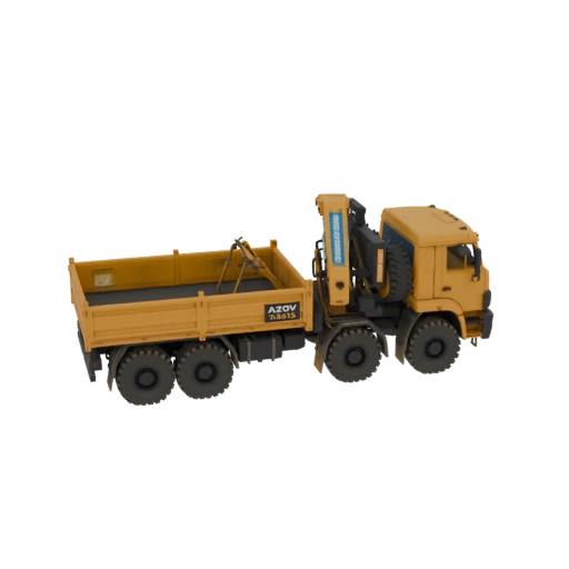 Yellow Crane Truck with Flatbed