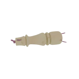 3D model of a fallen King chess piece, rendered in ivory with a purple string detail around the crown, lying on its side.