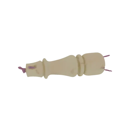 3D model of a fallen King chess piece, rendered in ivory with a purple string detail around the crown, lying on its side.
