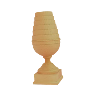 3D-Modell eines gestuften, eiförmigen Pokals mit mehrstufigem Sockel, gerendert mit Drahtgitter-Überlagerung.