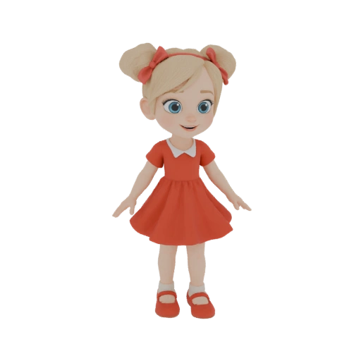 Cute Girl with Pigtails 3D Model