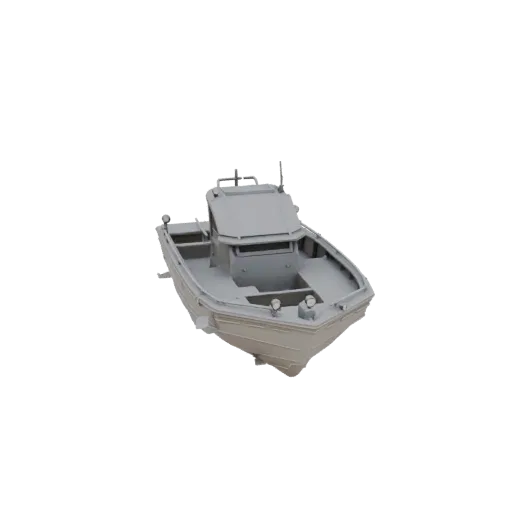 3D-Modell eines Einfach-Bunker-Köderboots, grau, auf weißem Hintergrund