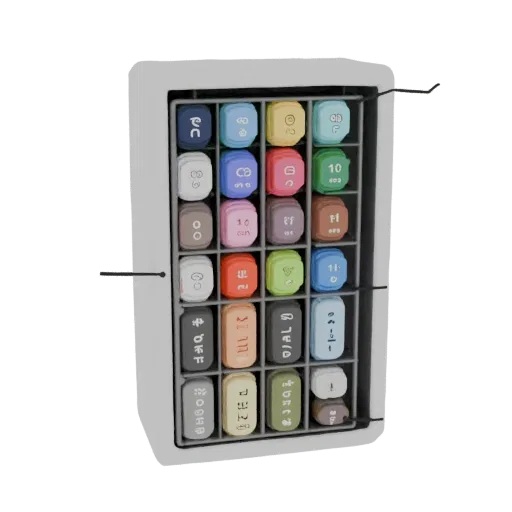 3D model of a 20-slot marker organizer, showing neat slots and sturdy construction.