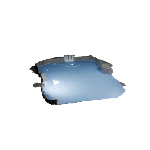 Cave Waterfall Pool Unreal Engine 3D model, top-down viewport view, showing wet stone, water edges.
