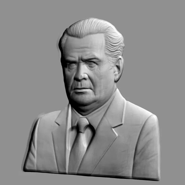 Modelo 3D de bajorrelieve de hombre con traje de negocios y corbata, vista frontal