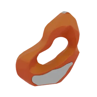3D render of an abstract organic sculpture with flowing orange curves and silver inlay accents, set against a black backgroun