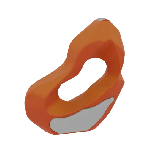 3D render of an abstract organic sculpture with flowing orange curves and silver inlay accents, set against a black backgroun