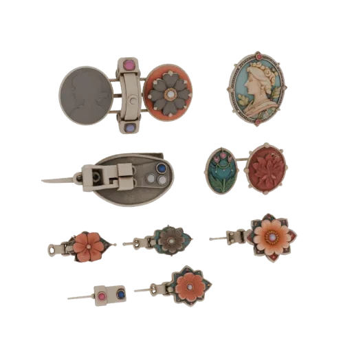Floral Cameo Brooch collectible detail 3D model, perspective studio render, highlighting brooch form and finish detail.
