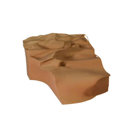 Desert Oasis Biome Stylized 3D model, stylized isometric environment render, showing terrain layers, dune ridges.