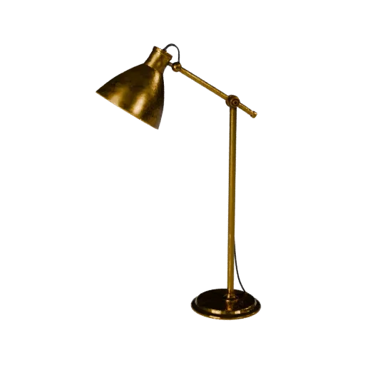 Brass Floor Lamp 3D model, living room, three-quarter front view, Unreal Engine viewport, metal detail.
