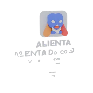 3D-Modell eines blauen Aliens mit großen orangen Ohren, stilisiertes Logo.