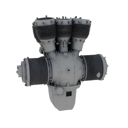 3D model of aviation piston engine in gray, front view