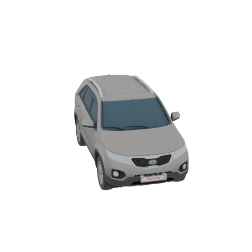 Modelo 3D de um SUV Kia Sorento bege claro visto de um ângulo frontal de três quartos contra um fundo branco.