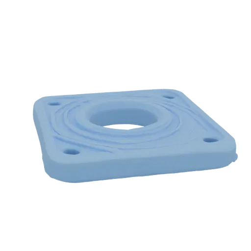 3D model of a square spacer with ring recess and textured surface, light blue color.