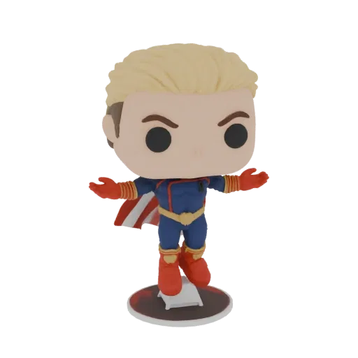 3D model of Homelander from 'The Boys' in Funko Pop style, standing on a base with arms outstretched.