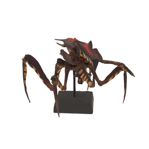 3D model render of a detailed Warrior Bug maquette with dark brown and red coloring, standing on a black base.