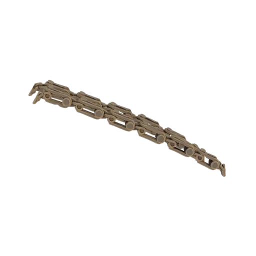 3D model of a weathered industrial chain link, viewed from an angle against a white background.